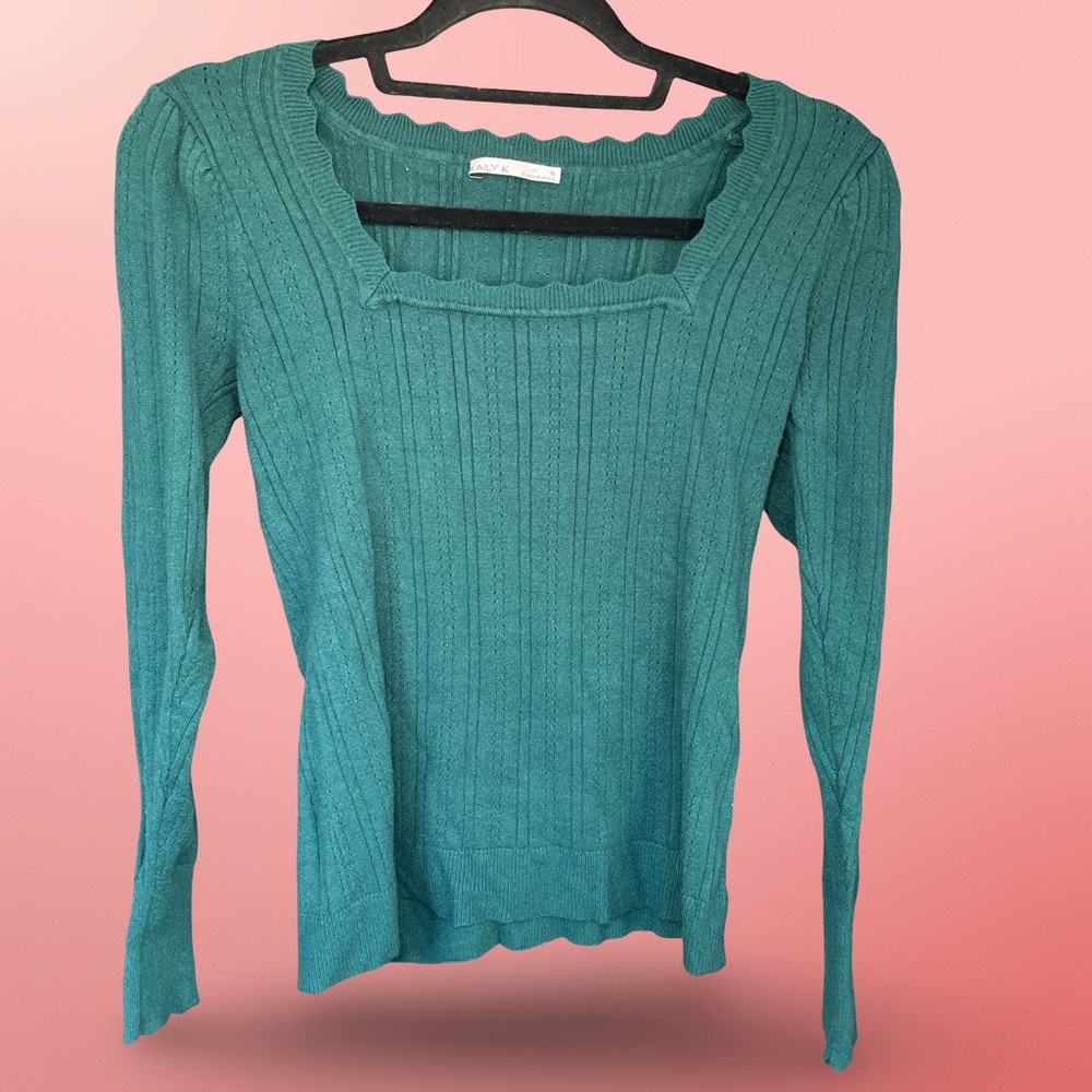 Teal Ribbed Knit Women's Blouse